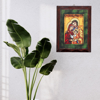Icona Sacra Famiglia stampata su legno 16,5x22 cm
