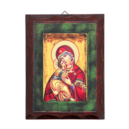 Icona Madonna con Bambino stampata su legno 16,5x22 cm
