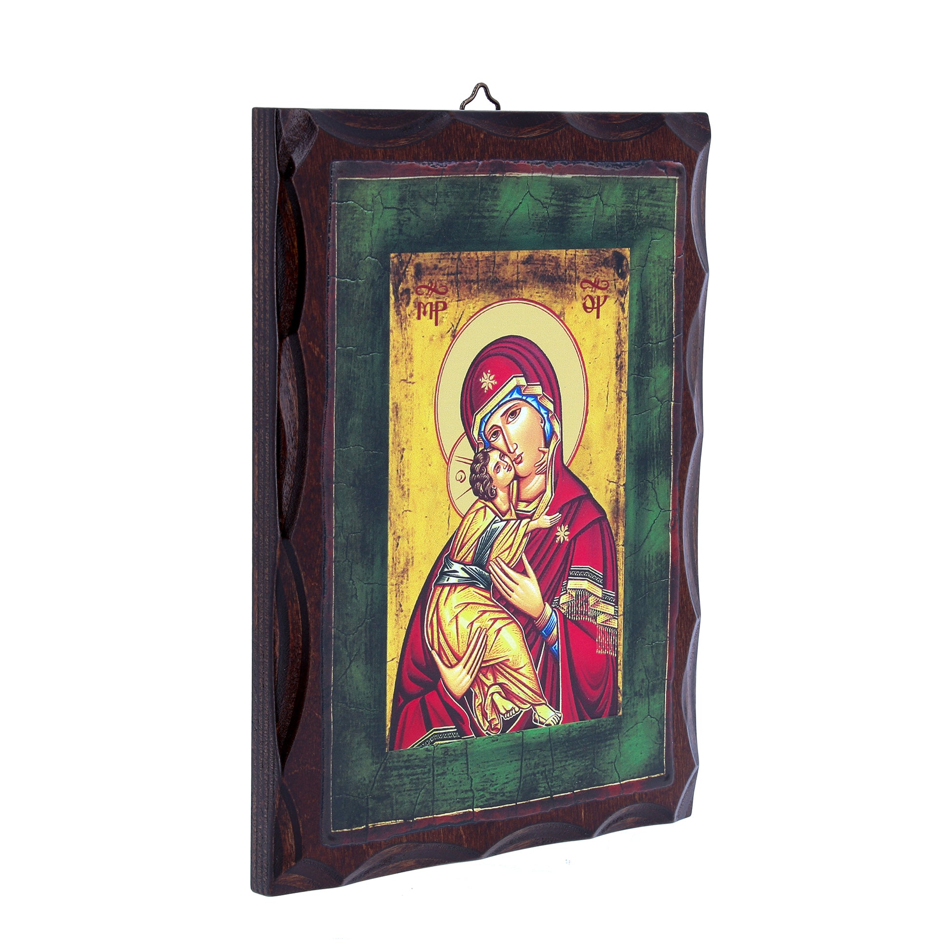 Icona Madonna con Bambino stampata su legno 16,5x22 cm
