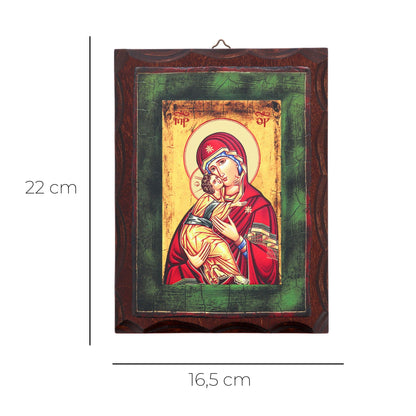 Icona Madonna con Bambino stampata su legno 16,5x22 cm
