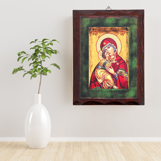 Icona Madonna con Bambino stampata su legno 16,5x22 cm
