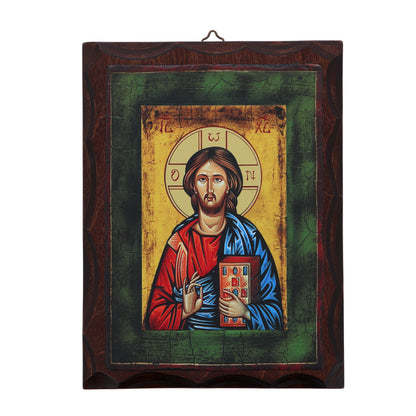 Icona Cristo Pantocratore stampata su legno 16,5x22 cm
