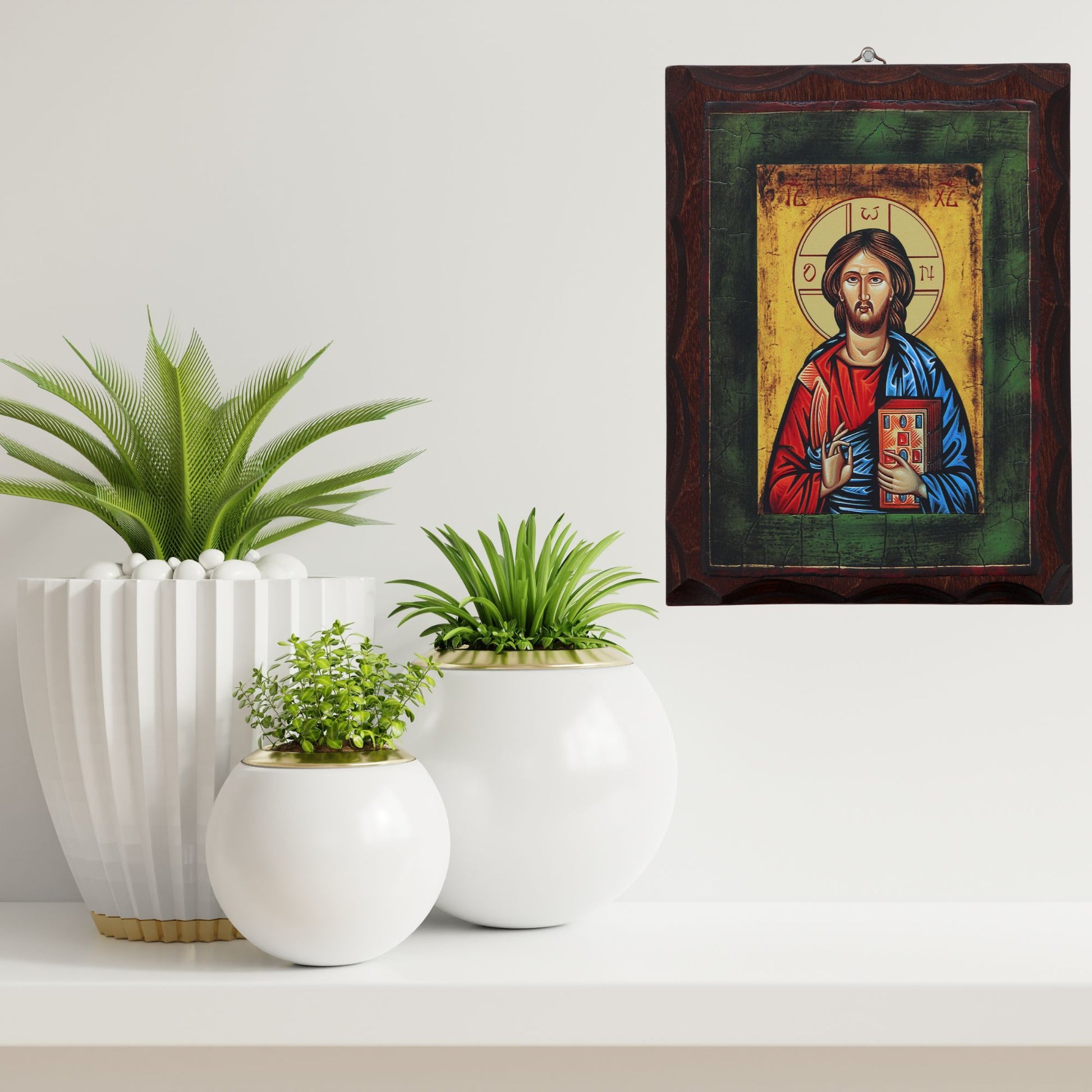 Icona Cristo Pantocratore stampata su legno 16,5x22 cm
