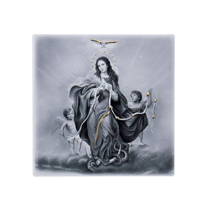 Quadro in legno Maria che scioglie i nodi con dettagli dorati. Dimensioni 12,5x12,5 cm