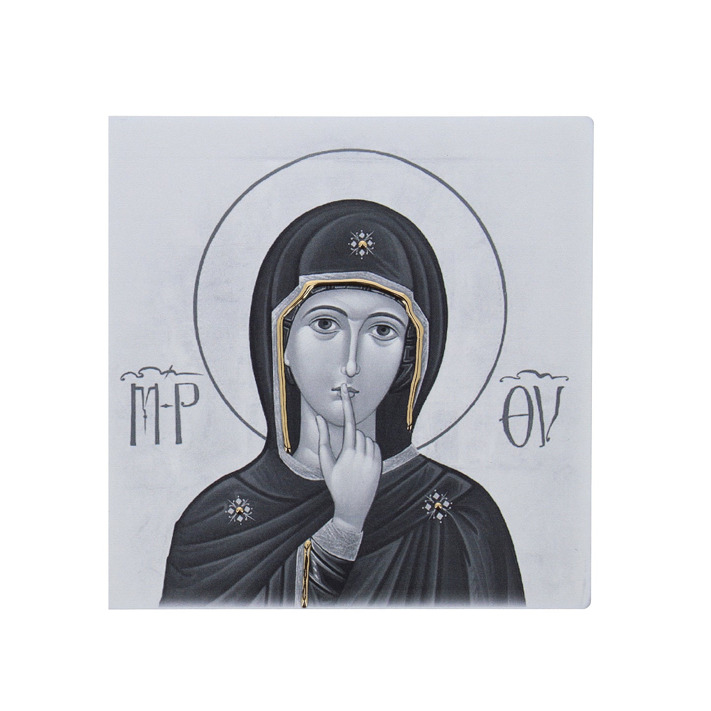 Quadro in legno Madonna del silenzio con dettagli dorati. Dimensioni 12,5x12,5 cm