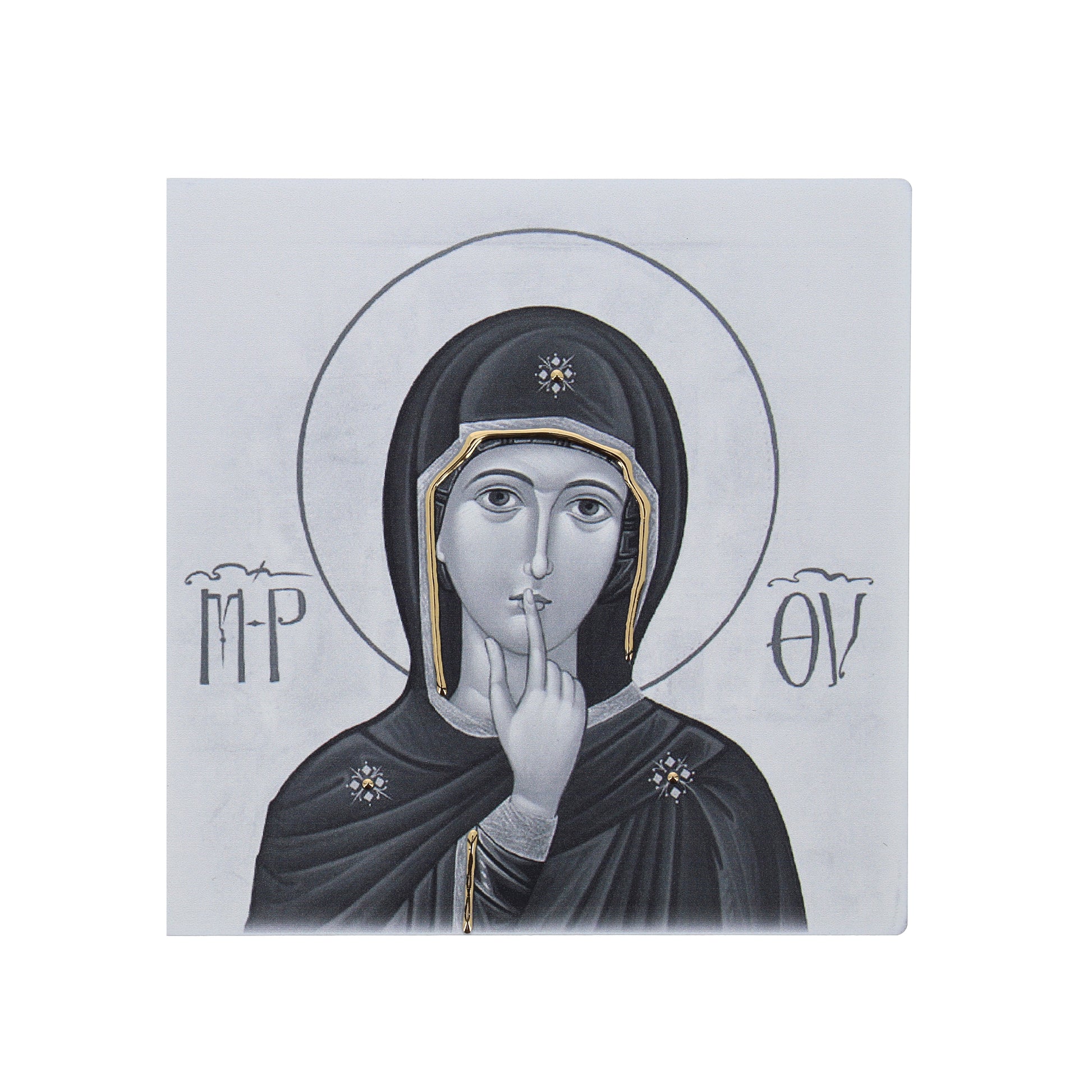 Quadro in legno Madonna del silenzio con dettagli dorati. Dimensioni 12,5x12,5 cm