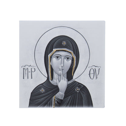 Quadro in legno Madonna del silenzio con dettagli dorati. Dimensioni 12,5x12,5 cm