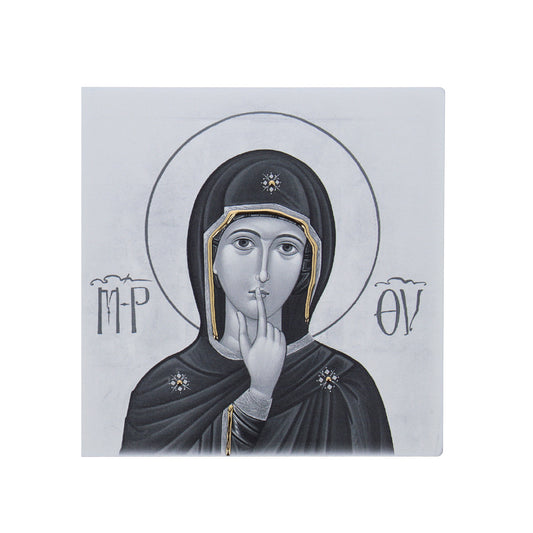 Quadro in legno Madonna del silenzio con dettagli dorati. Dimensioni 12,5x12,5 cm