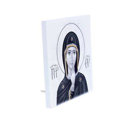 Quadro in legno Madonna del silenzio con dettagli dorati. Dimensioni 12,5x12,5 cm