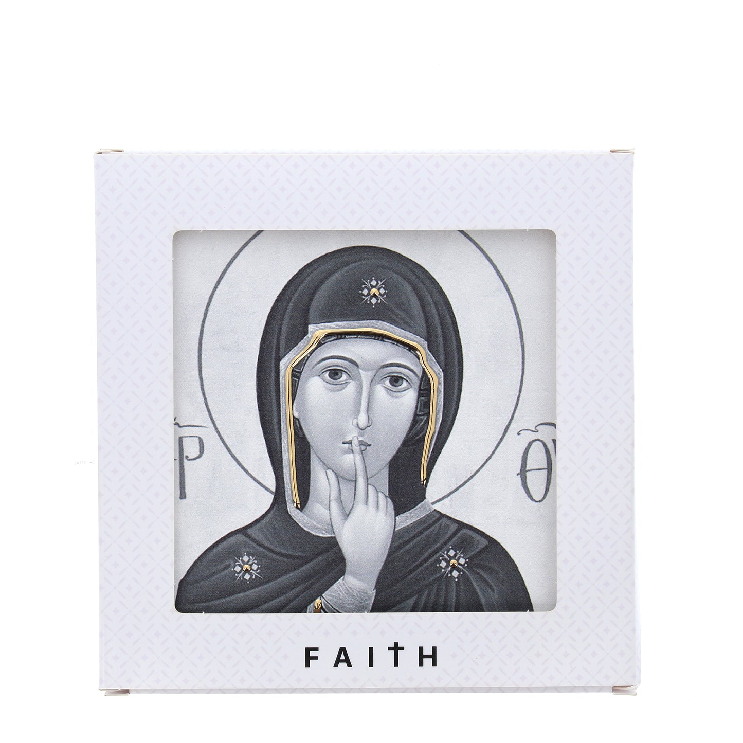 Quadro in legno Madonna del silenzio con dettagli dorati. Dimensioni 12,5x12,5 cm