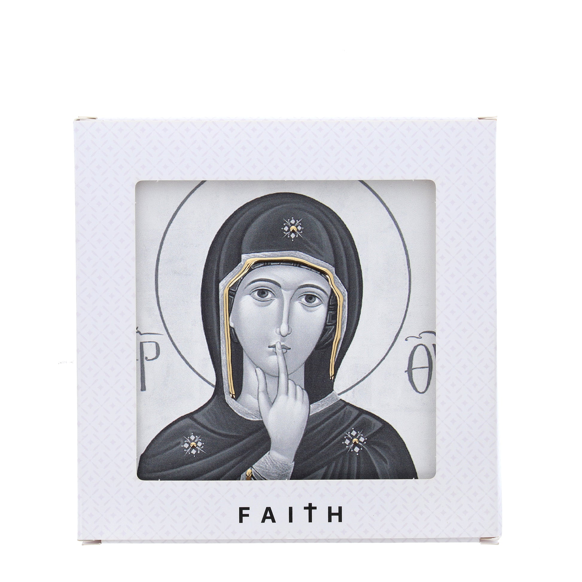 Quadro in legno Madonna del silenzio con dettagli dorati. Dimensioni 12,5x12,5 cm