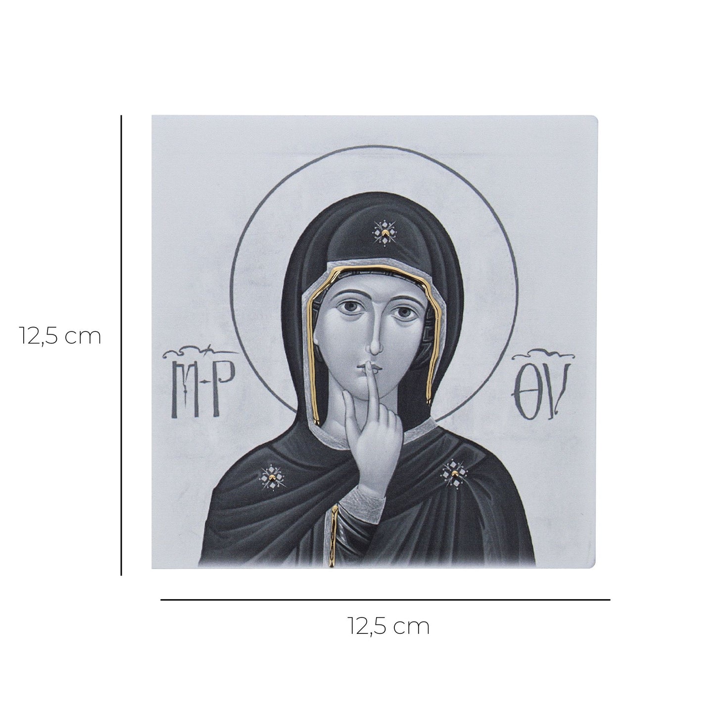 Quadro in legno Madonna del silenzio con dettagli dorati. Dimensioni 12,5x12,5 cm