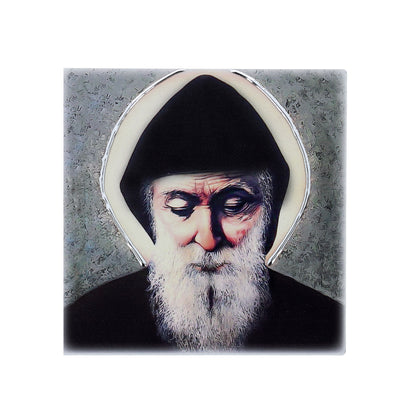 Quadro in legno San Charbel con dettagli argentati. Dimensioni 12,5x12,5 cm