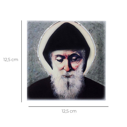 Quadro in legno San Charbel con dettagli argentati. Dimensioni 12,5x12,5 cm