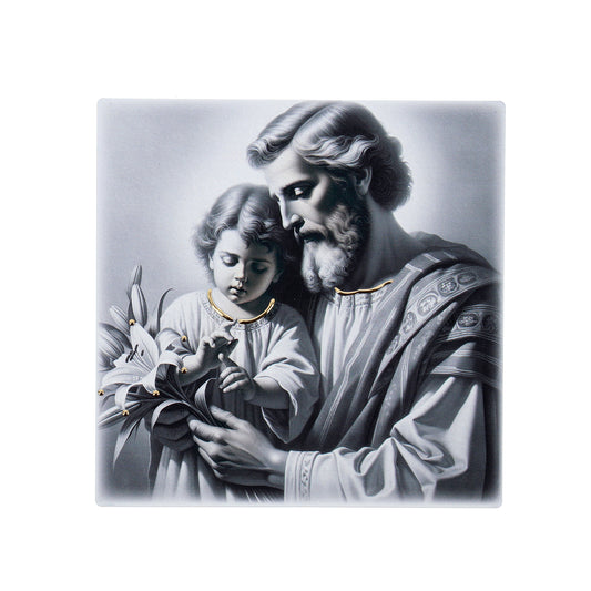 Quadro in legno San Giuseppe con dettagli dorati. Dimensioni 12,5x12,5 cm