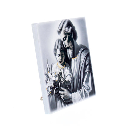 Quadro in legno San Giuseppe con dettagli dorati. Dimensioni 12,5x12,5 cm