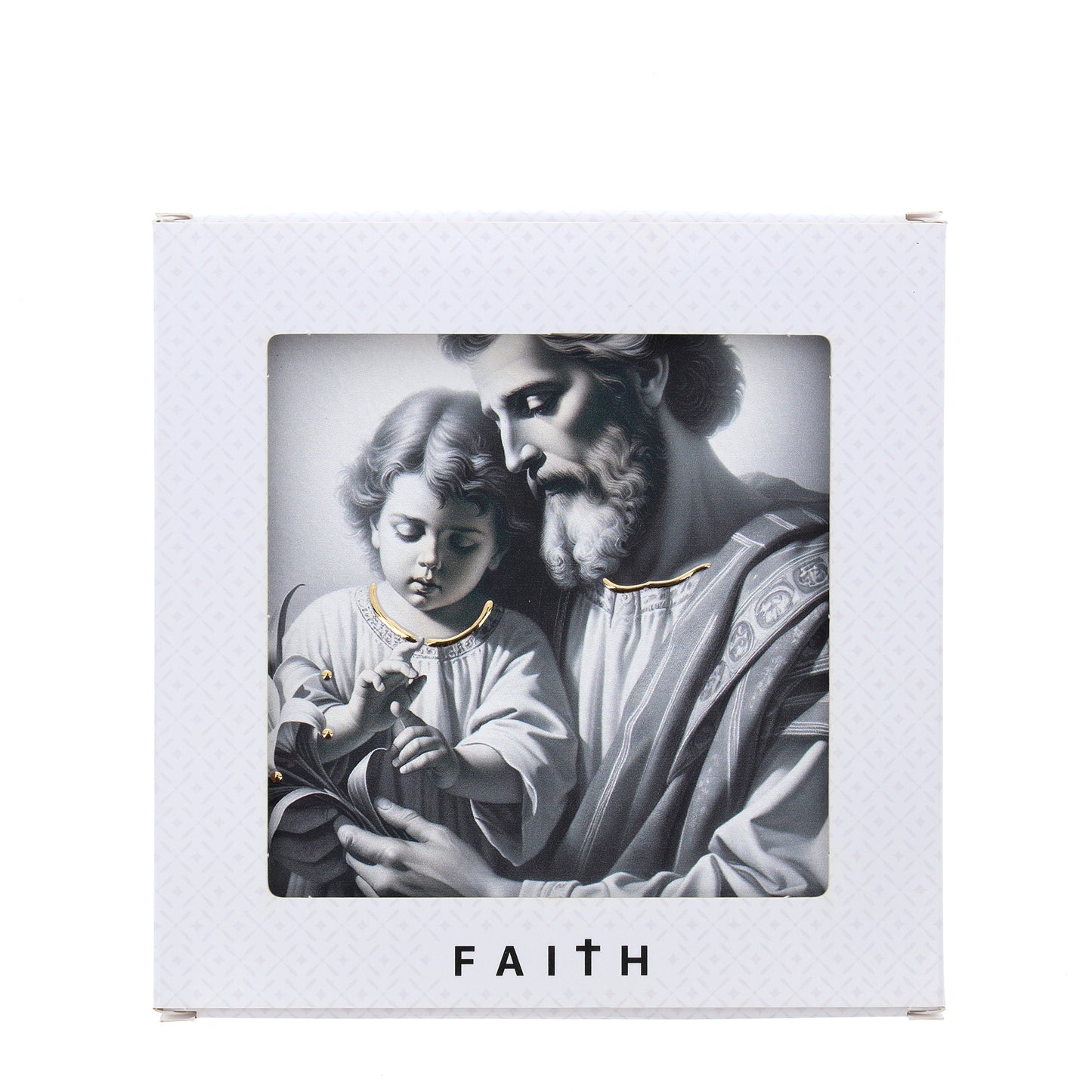 Quadro in legno San Giuseppe con dettagli dorati. Dimensioni 12,5x12,5 cm