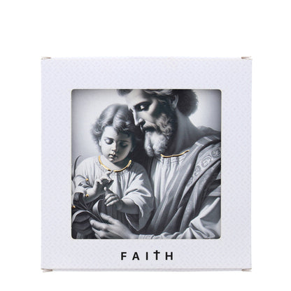 Quadro in legno San Giuseppe con dettagli dorati. Dimensioni 12,5x12,5 cm