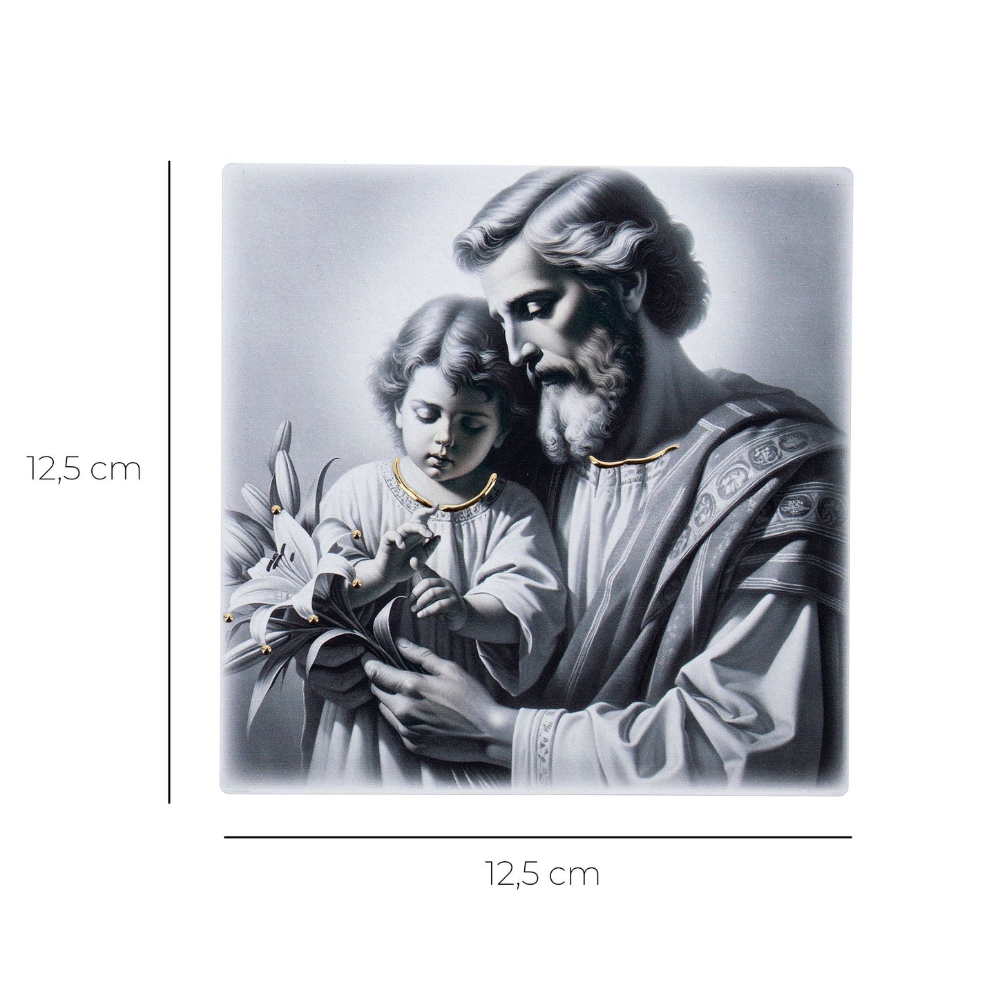 Quadro in legno San Giuseppe con dettagli dorati. Dimensioni 12,5x12,5 cm
