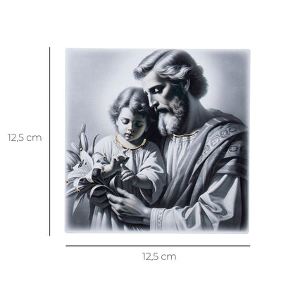 Quadro in legno San Giuseppe con dettagli dorati. Dimensioni 12,5x12,5 cm