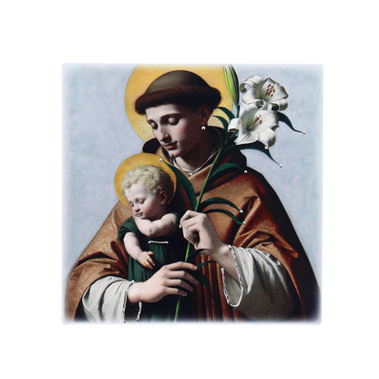 Quadro in legno Sant'Antonio con dettagli argentati. Dimensioni 12,5x12,5 cm