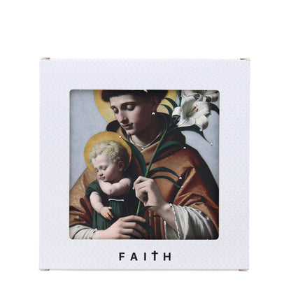 Quadro in legno Sant'Antonio con dettagli argentati. Dimensioni 12,5x12,5 cm