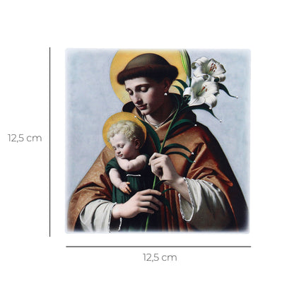 Quadro in legno Sant'Antonio con dettagli argentati. Dimensioni 12,5x12,5 cm