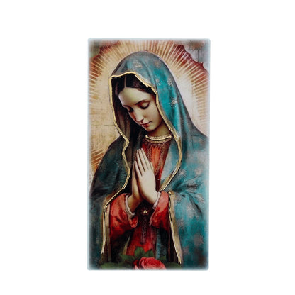 Quadro in legno Madonna di Guadalupe con dettagli dorati. Dimensione 9x18 cm