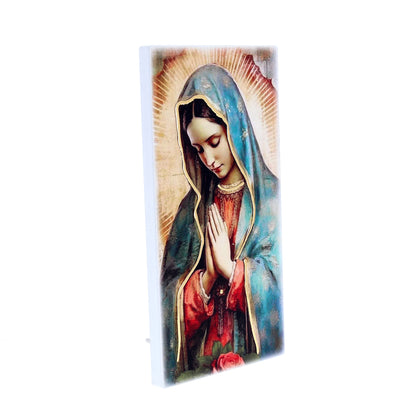 Quadro in legno Madonna di Guadalupe con dettagli dorati. Dimensione 9x18 cm