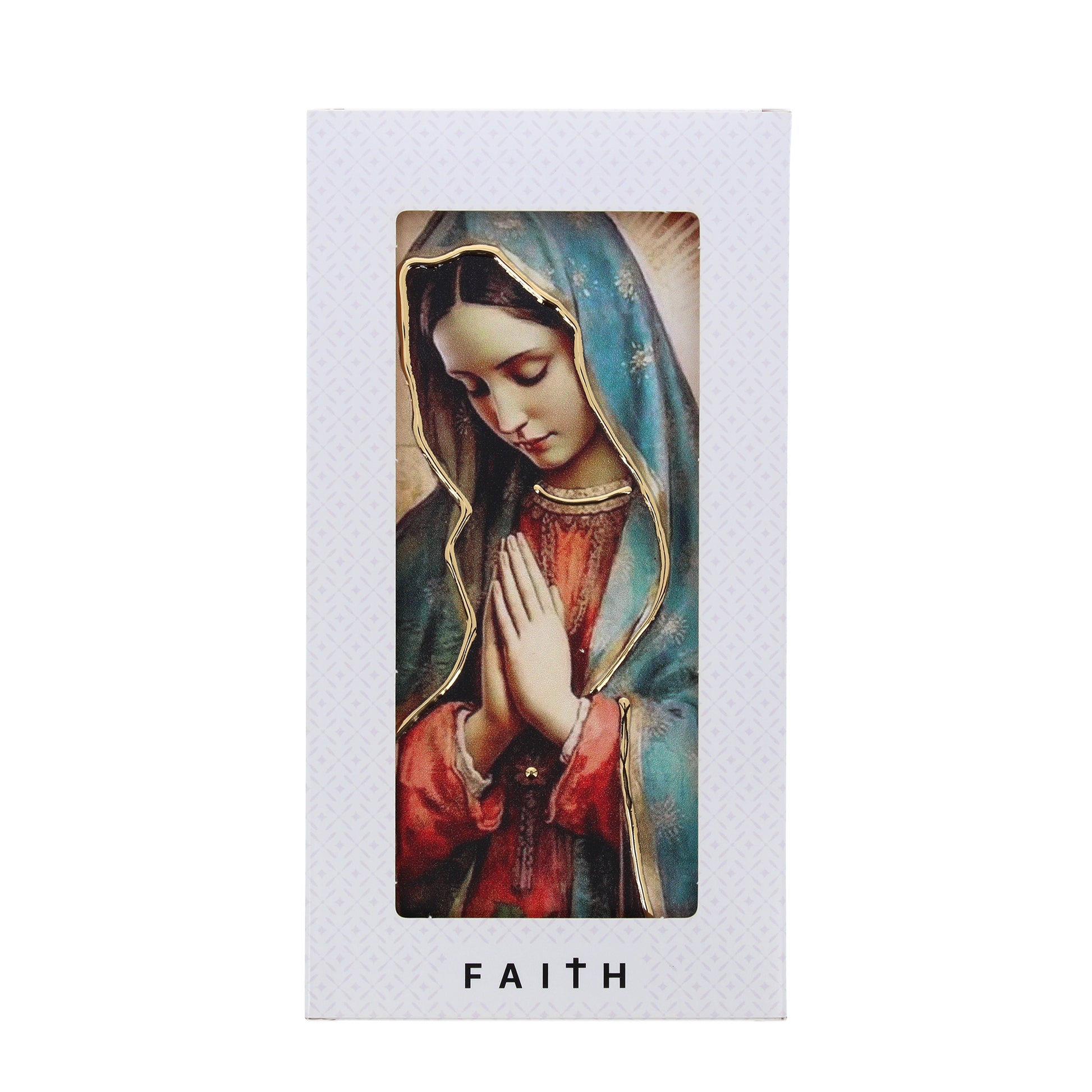 Quadro in legno Madonna di Guadalupe con dettagli dorati. Dimensione 9x18 cm
