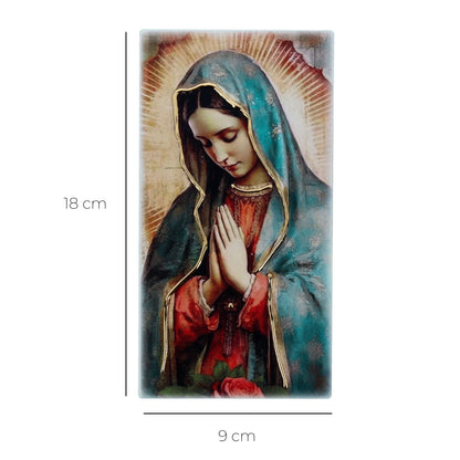 Quadro in legno Madonna di Guadalupe con dettagli dorati. Dimensione 9x18 cm
