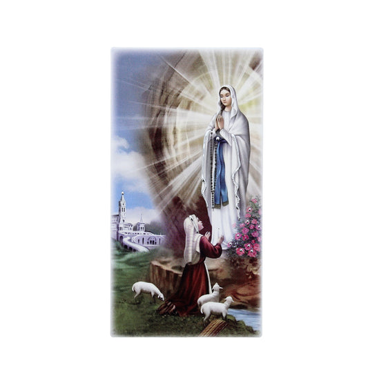 Quadro in legno Madonna di Lourdes con dettagli argentati. Dimensione 9x18 cm