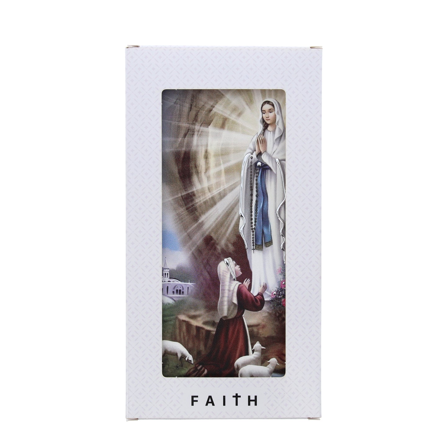 Quadro in legno Madonna di Lourdes con dettagli argentati. Dimensione 9x18 cm