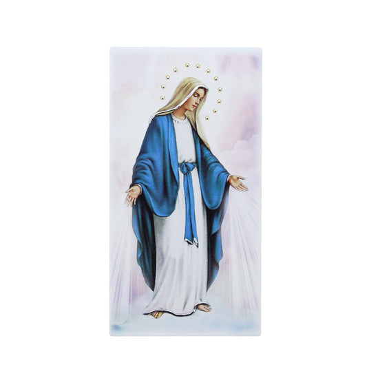 Quadro in legno Madonna Immacolata con dettagli argentati. Dimensione 9x18 cm