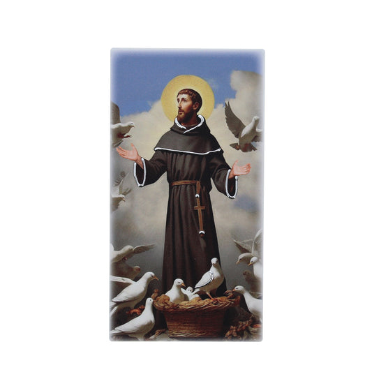 Quadro in legno San Francesco con dettagli argentati. Dimensione 9x18 cm