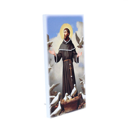 Quadro in legno San Francesco con dettagli argentati. Dimensione 9x18 cm