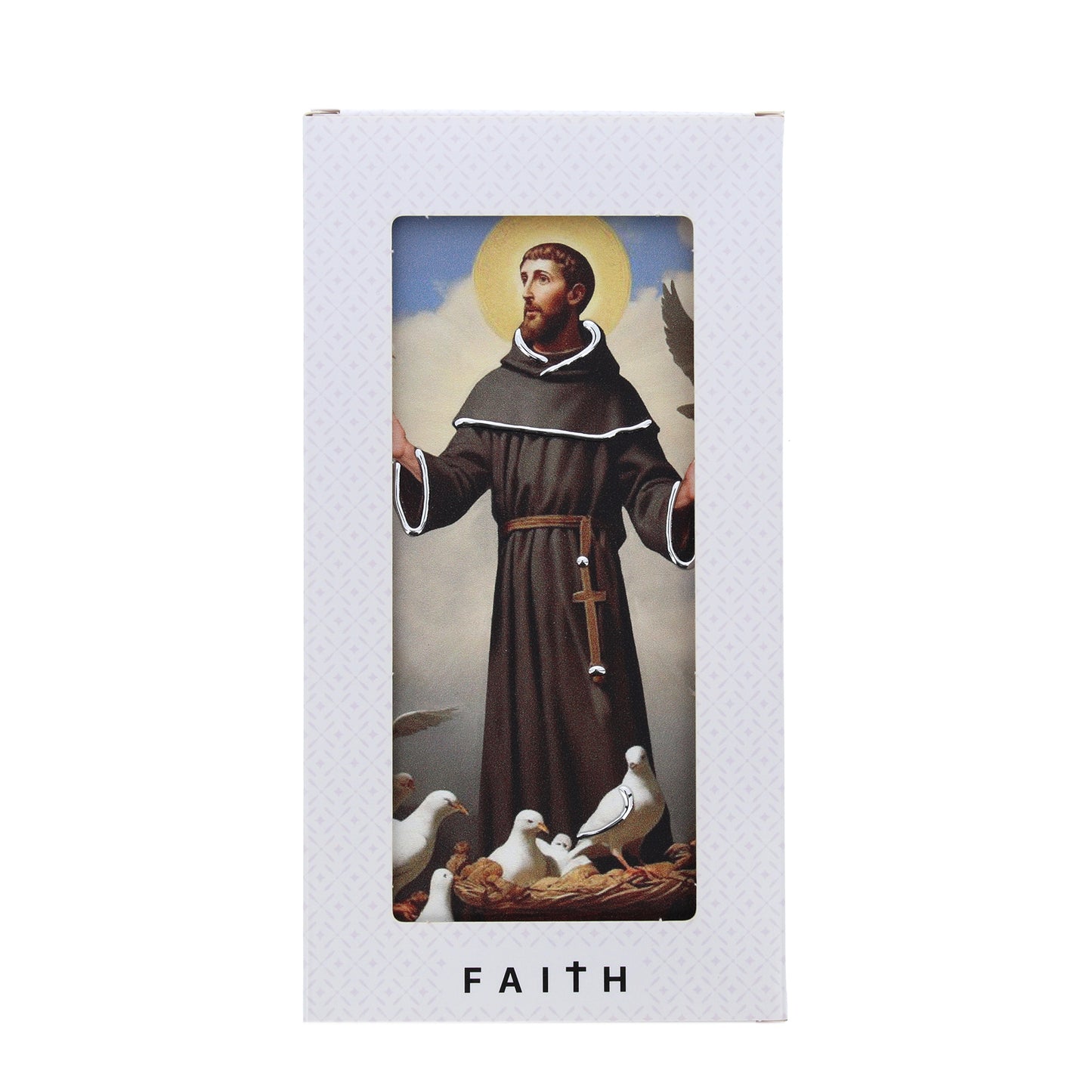 Quadro in legno San Francesco con dettagli argentati. Dimensione 9x18 cm