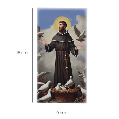 Quadro in legno San Francesco con dettagli argentati. Dimensione 9x18 cm