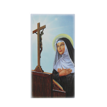Quadro in legno Santa Rita con dettagli argentati. Dimensione 9x18 cm