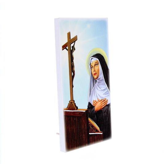Quadro in legno Santa Rita con dettagli argentati. Dimensione 9x18 cm