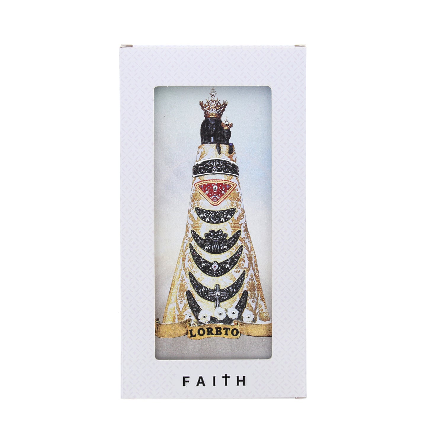 Quadretto in legno Madonna di Loreto con dettagli argentati. Dimensione 9x18 cm