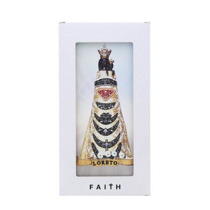 Quadretto in legno Madonna di Loreto con dettagli argentati. Dimensione 9x18 cm