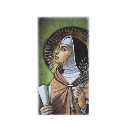 Quadro in legno Santa Chiara con dettagli argentati. Dimensione 9x18 cm