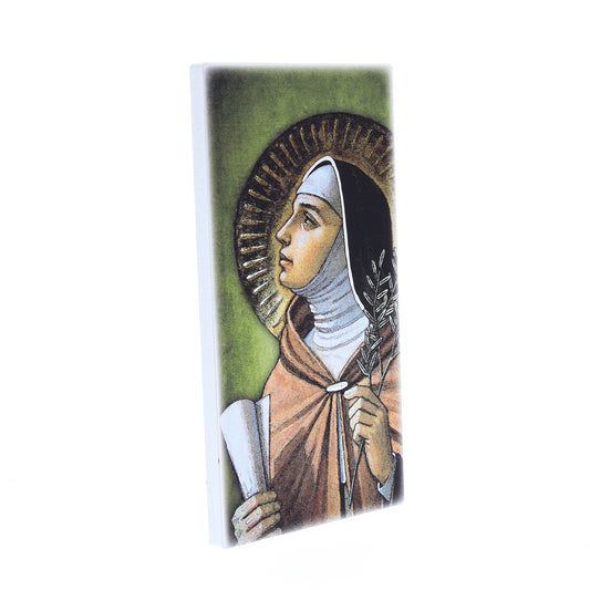 Quadro in legno Santa Chiara con dettagli argentati. Dimensione 9x18 cm