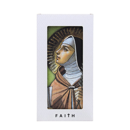 Quadro in legno Santa Chiara con dettagli argentati. Dimensione 9x18 cm