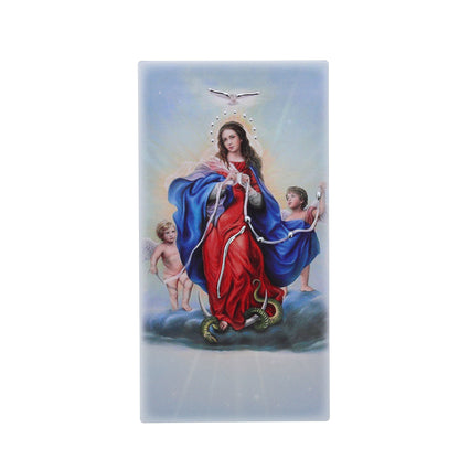 Quadro in legno Maria che scioglie i nodi con dettagli argentati. Dimensione 9x18 cm