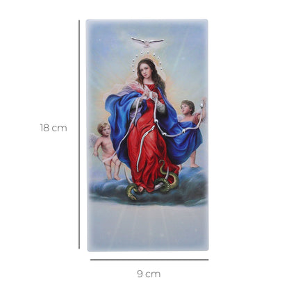 Quadro in legno Maria che scioglie i nodi con dettagli argentati. Dimensione 9x18 cm