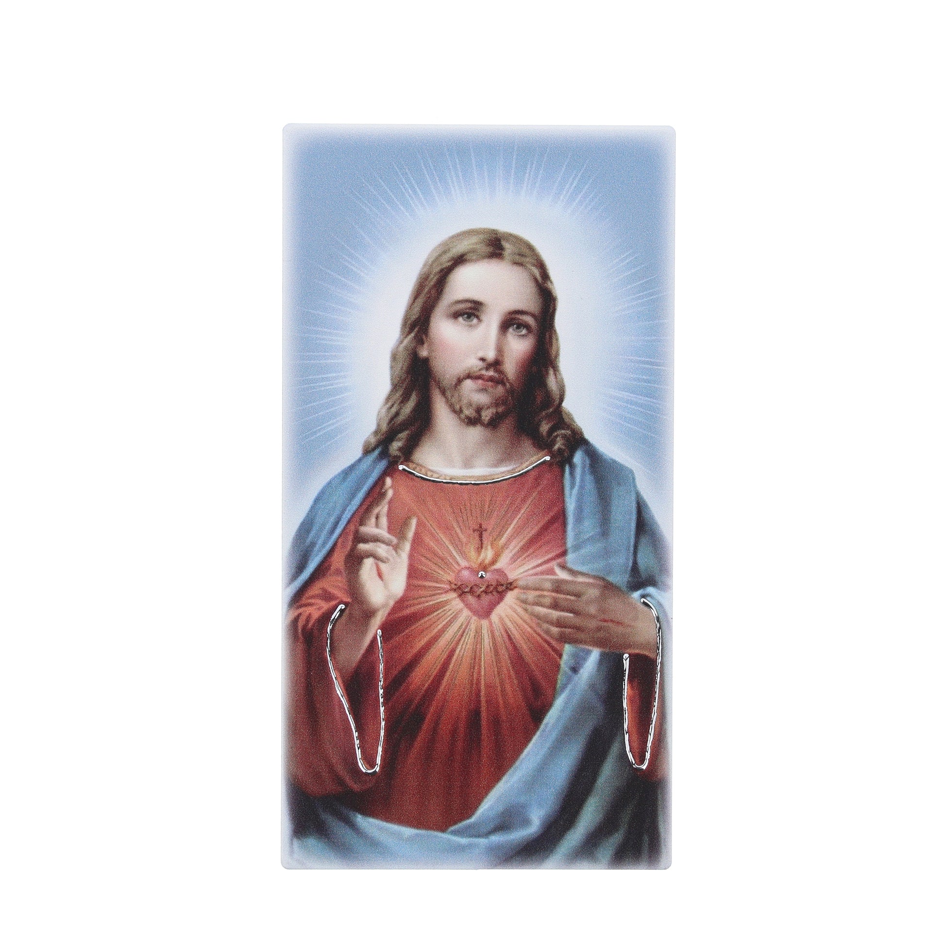 Quadro in legno Sacro cuore di Gesù con dettagli argentati. Dimensione 9x18 cm