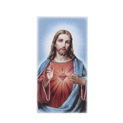 Quadro in legno Sacro cuore di Gesù con dettagli argentati. Dimensione 9x18 cm
