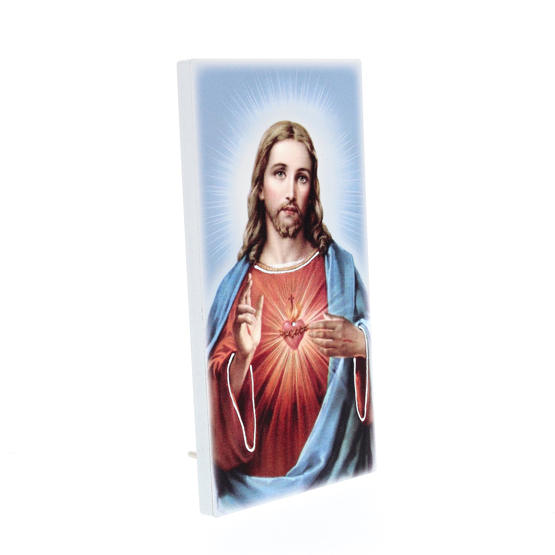 Quadro in legno Sacro cuore di Gesù con dettagli argentati. Dimensione 9x18 cm
